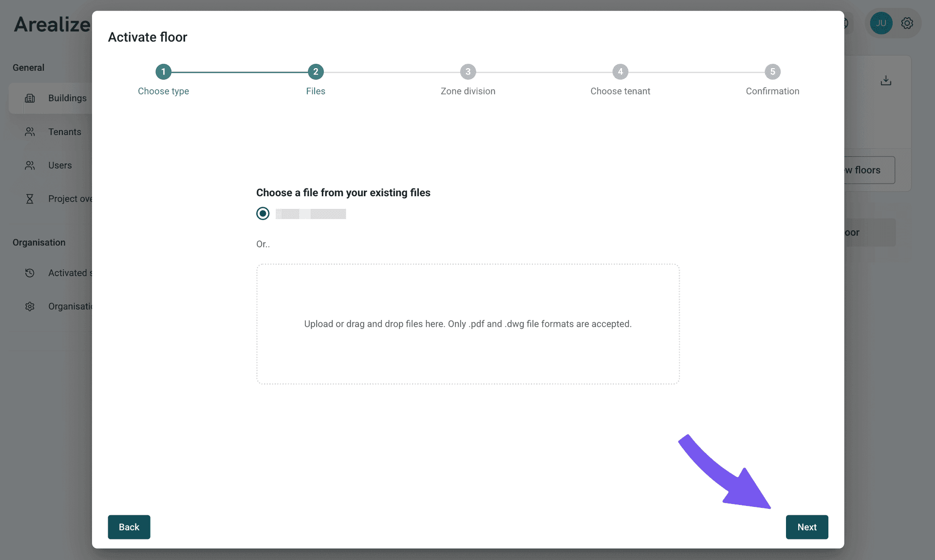 Upload file step