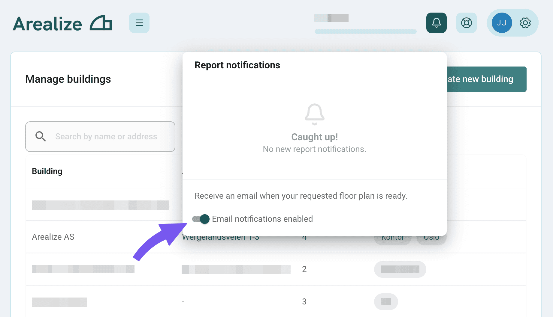 Notifications setting