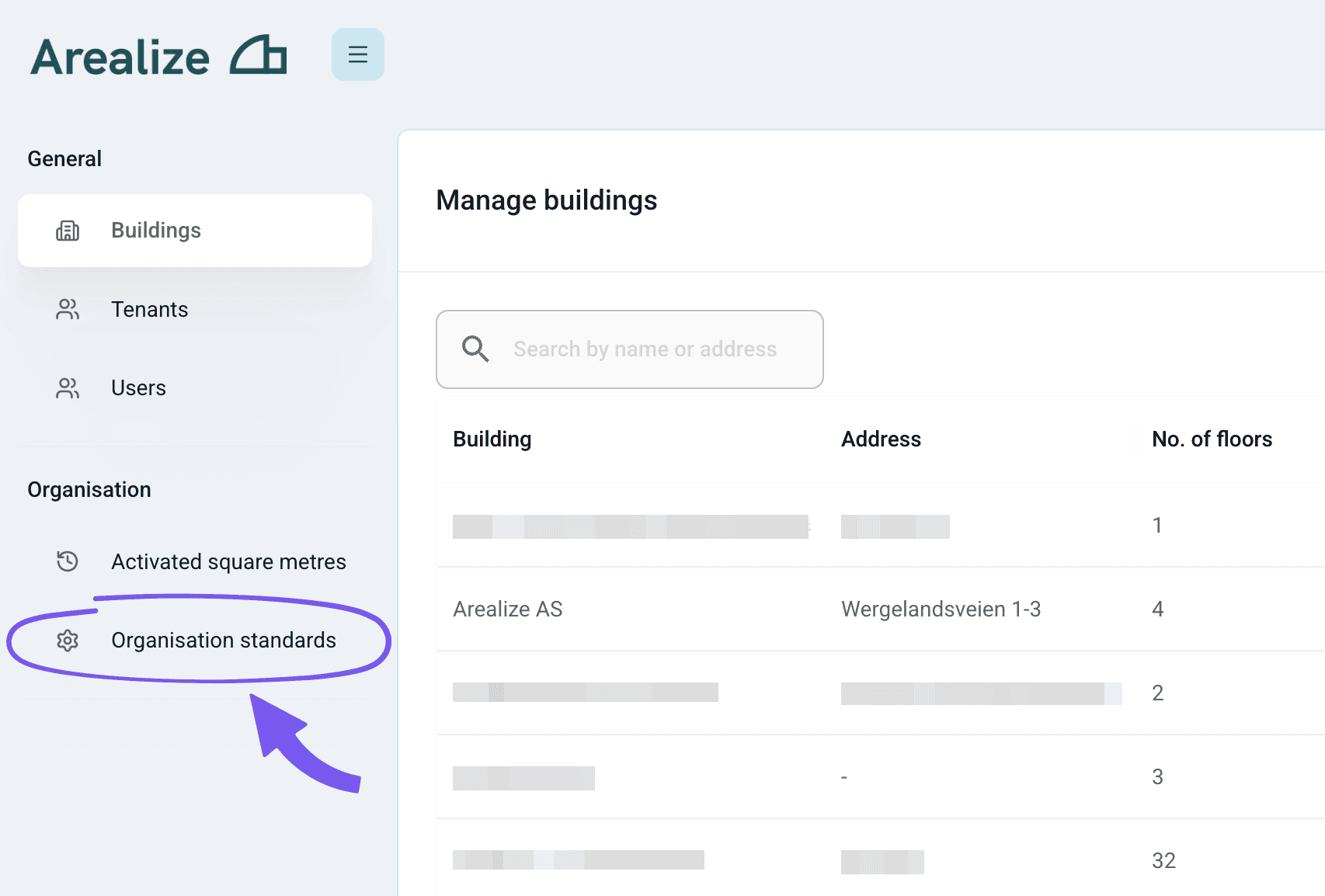 Open 'Organisation Standards' and select the Room types tab