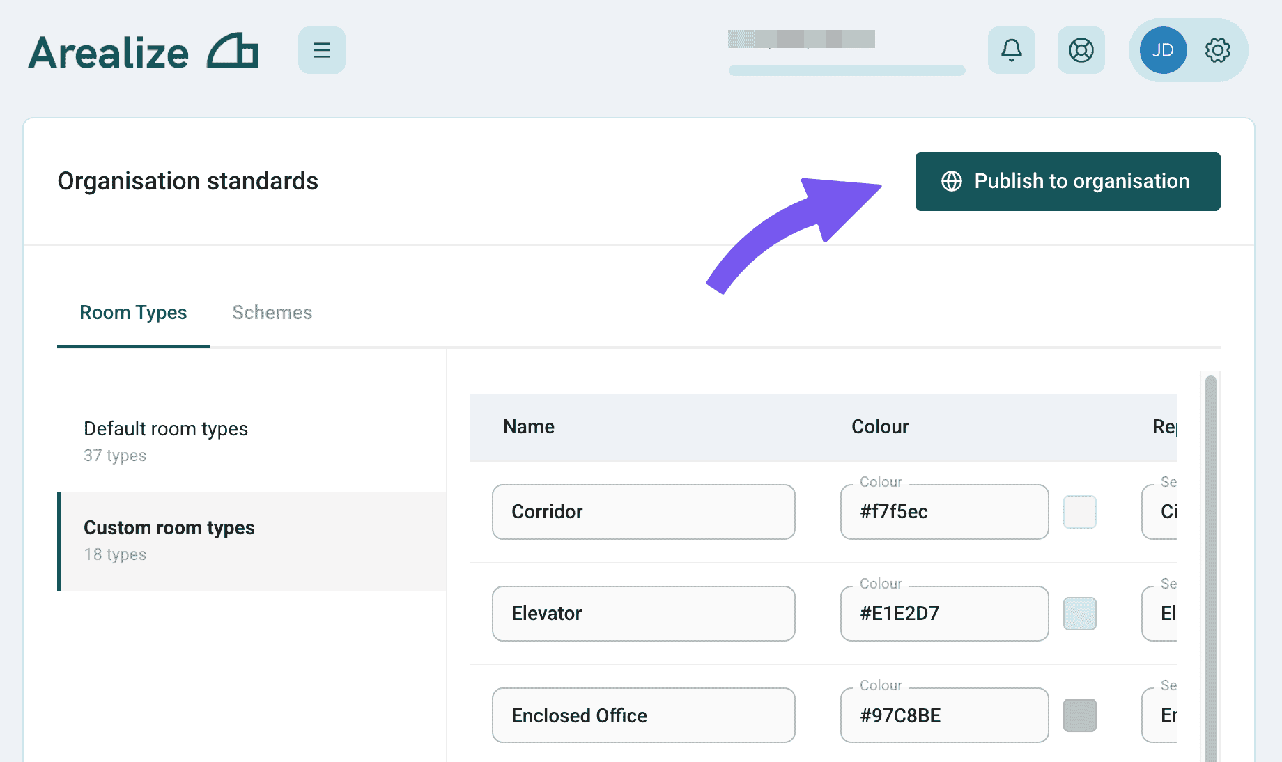 Publish room type changes to the organisation