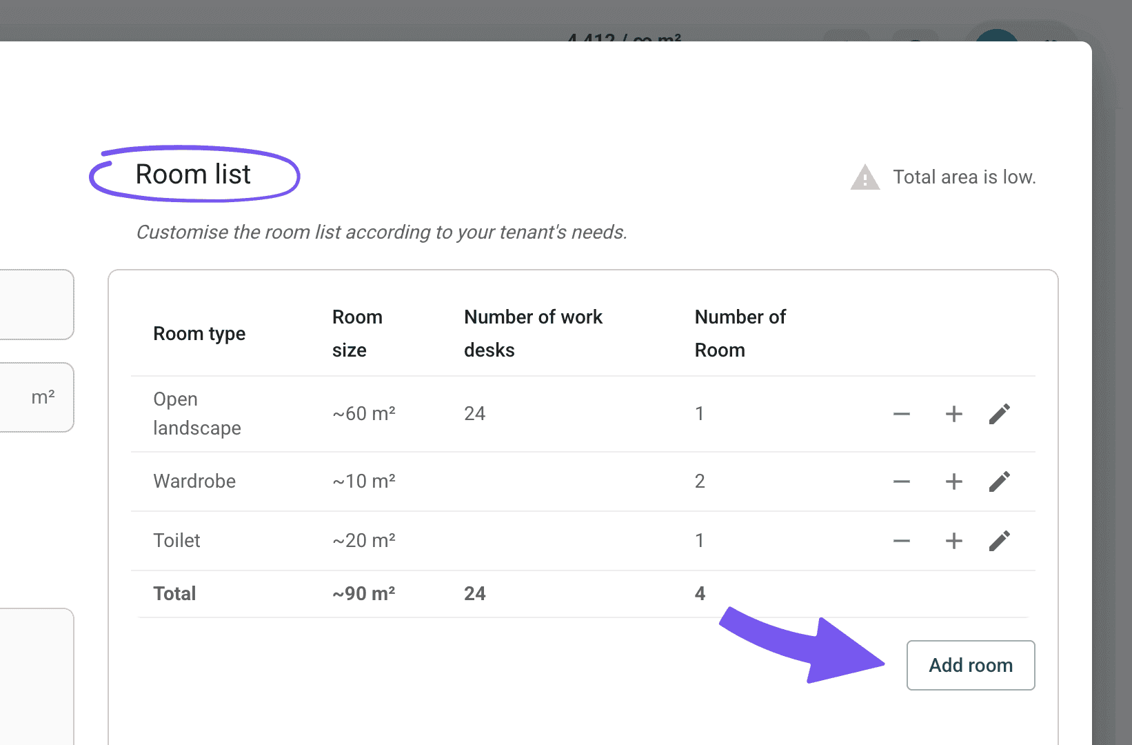 Edit room list step