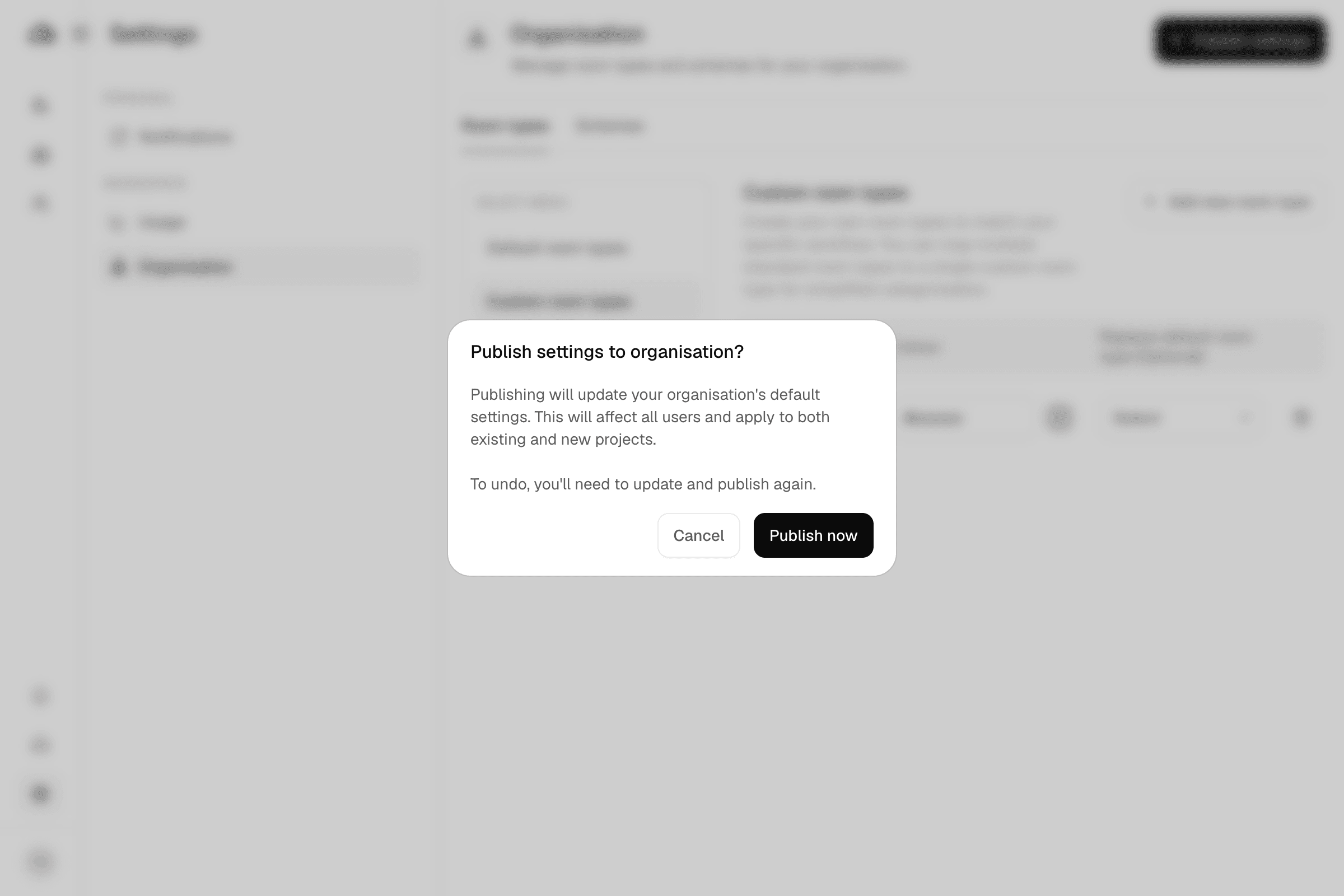 The publish confirmation dialog