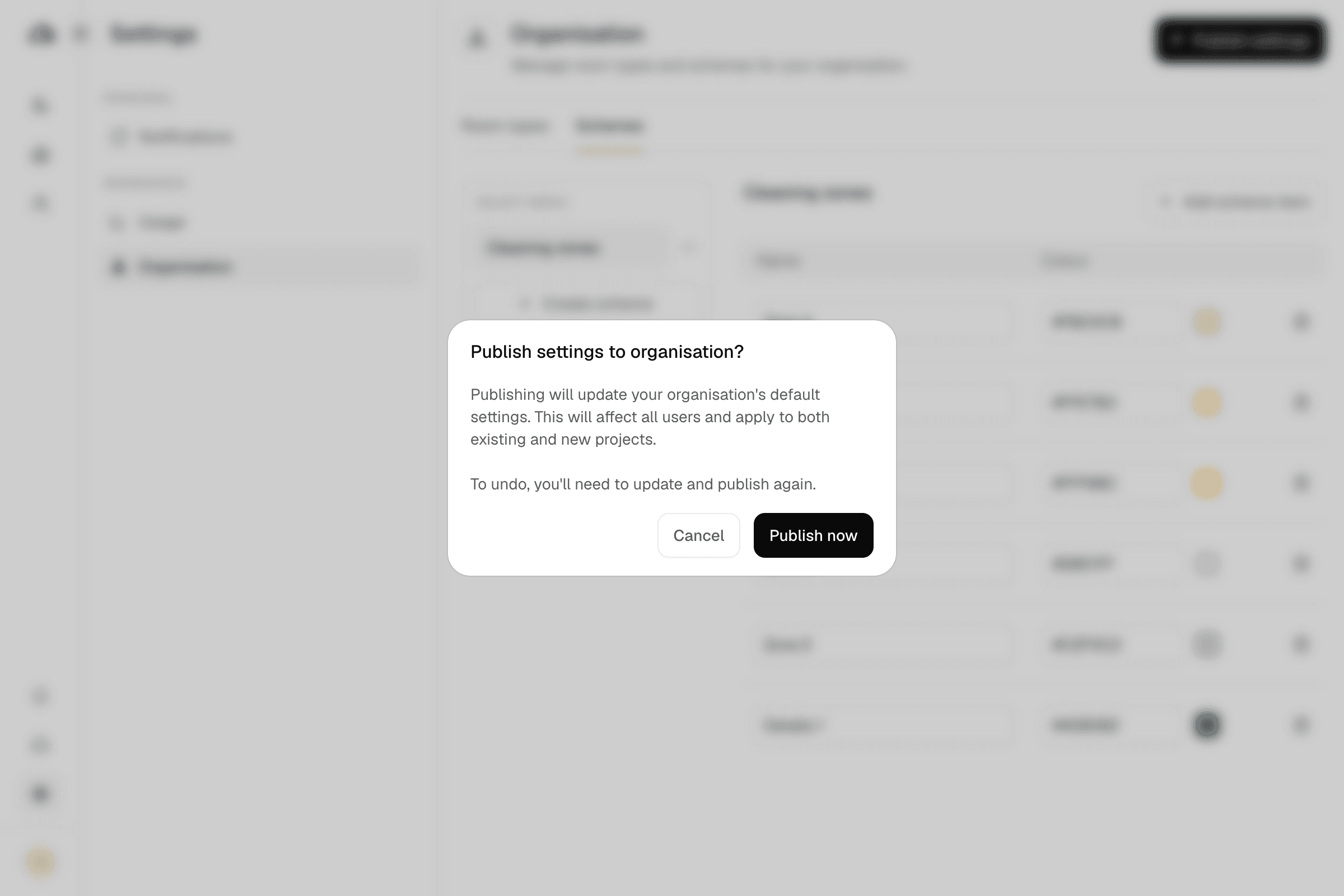 The publish confirmation dialog