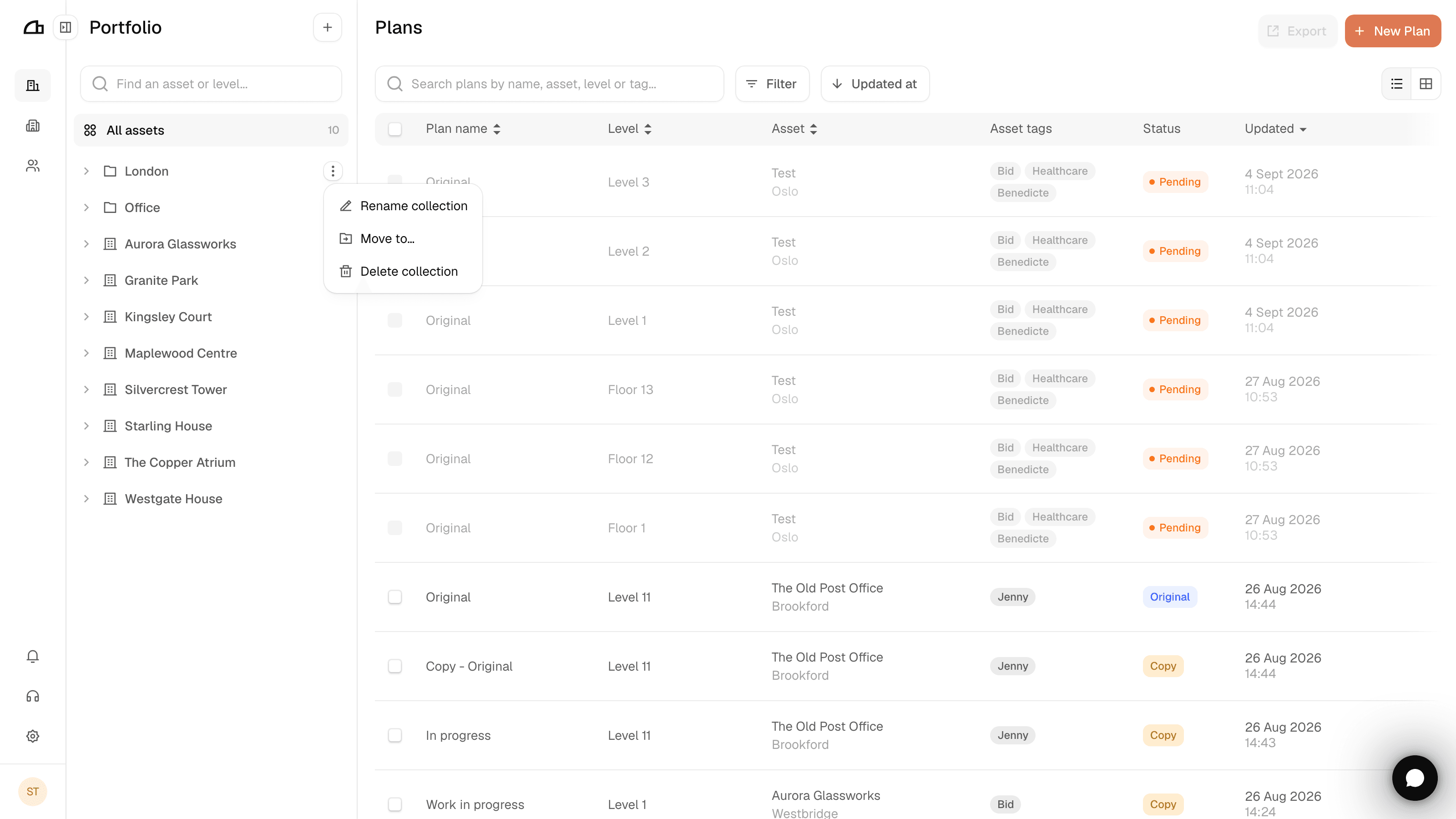 A collection's more options menu, with Rename collection, Move to and Delete collection