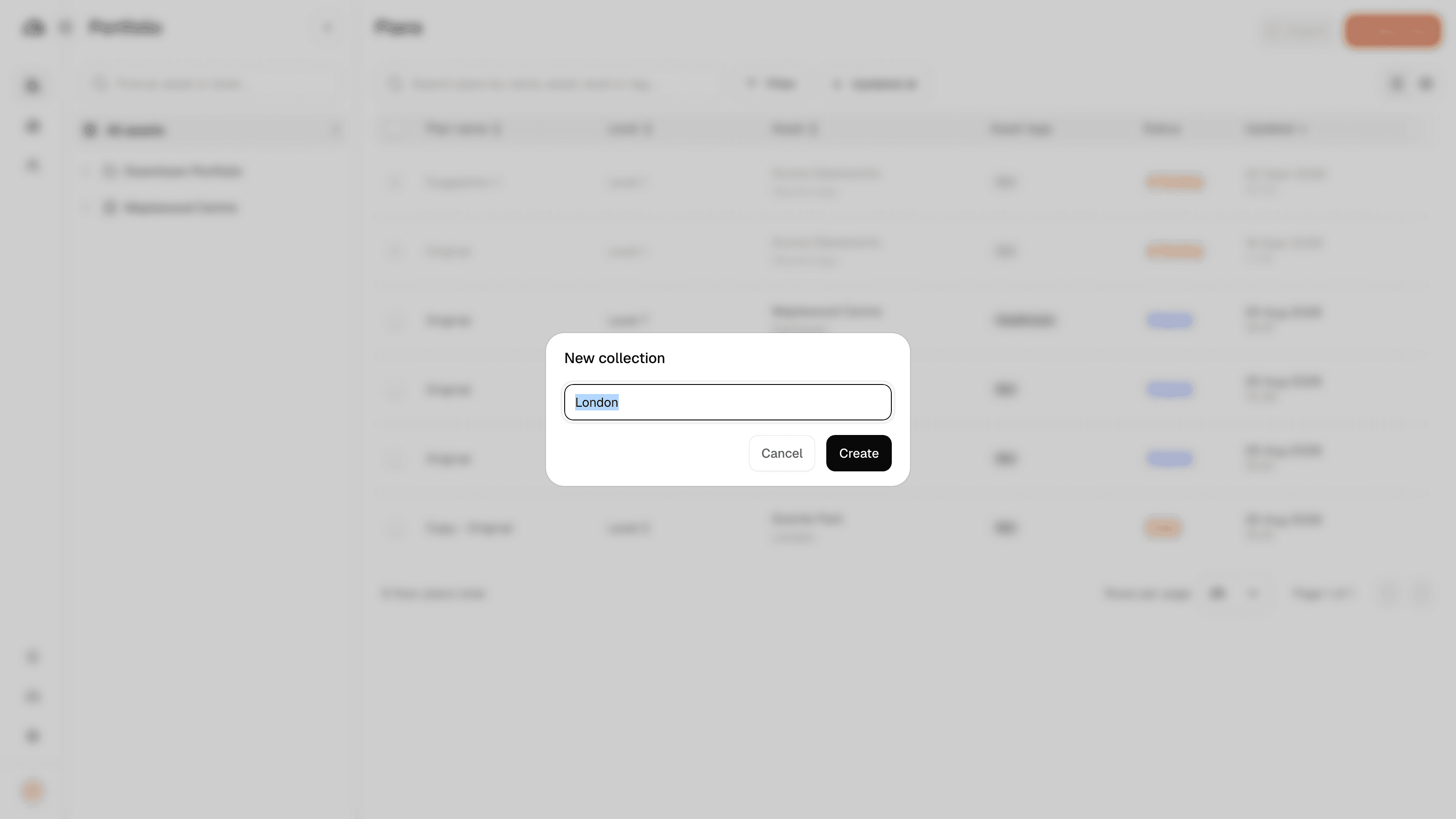 The New collection dialog with a name typed in