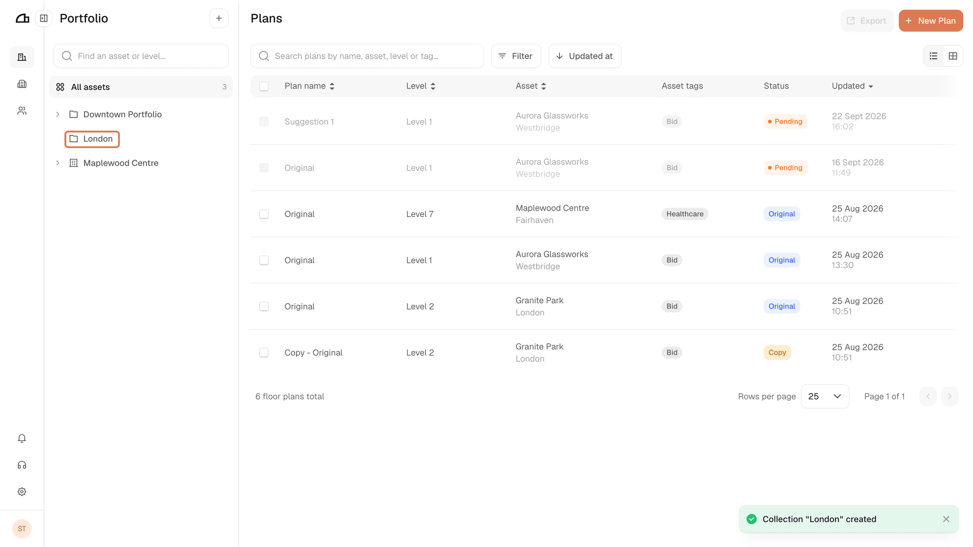 The new collection listed in the asset tree with a folder icon
