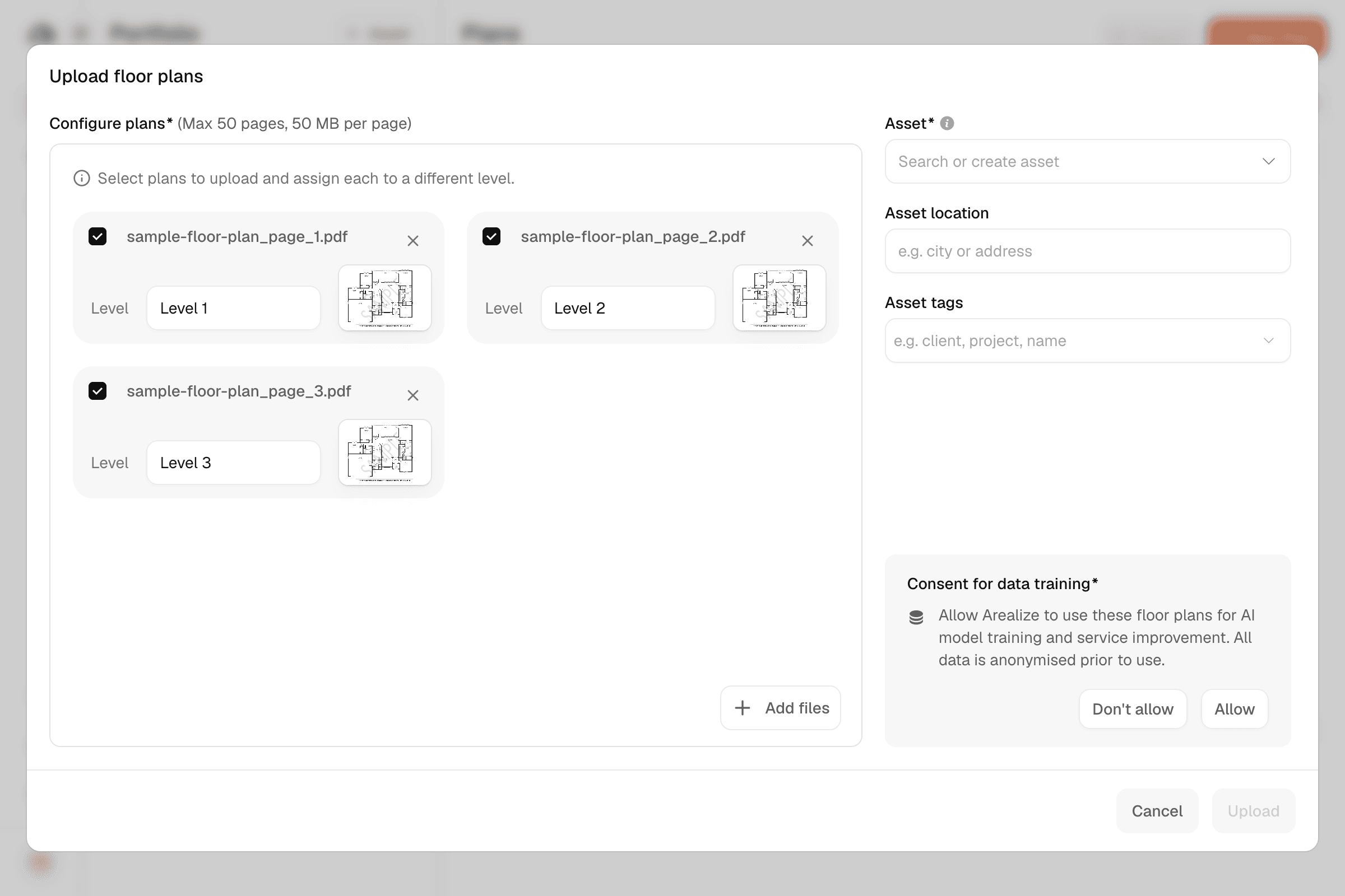 A three-page PDF split into three levels with thumbnails