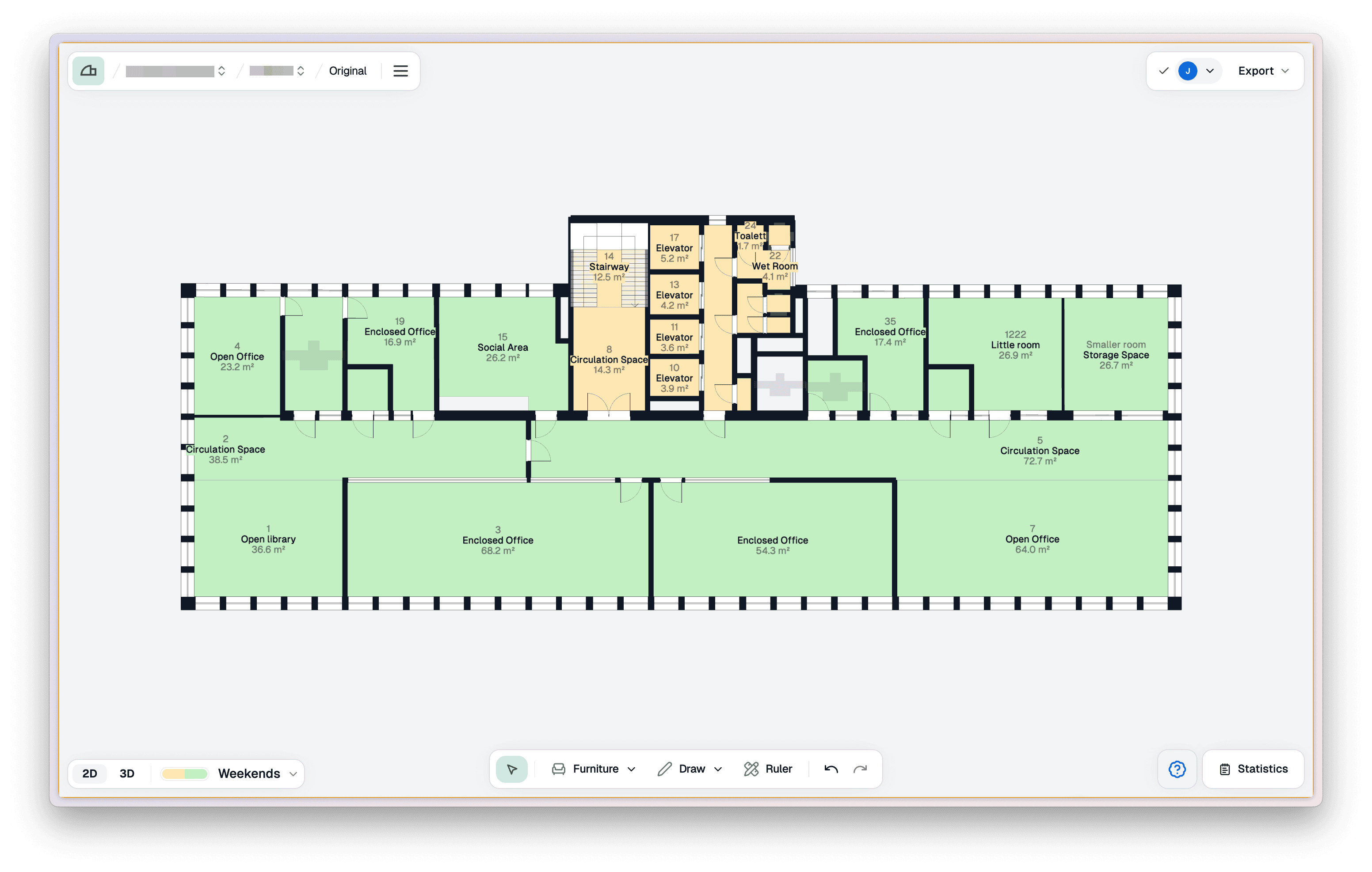 Example of scheme applied to a floor plan with dual colours