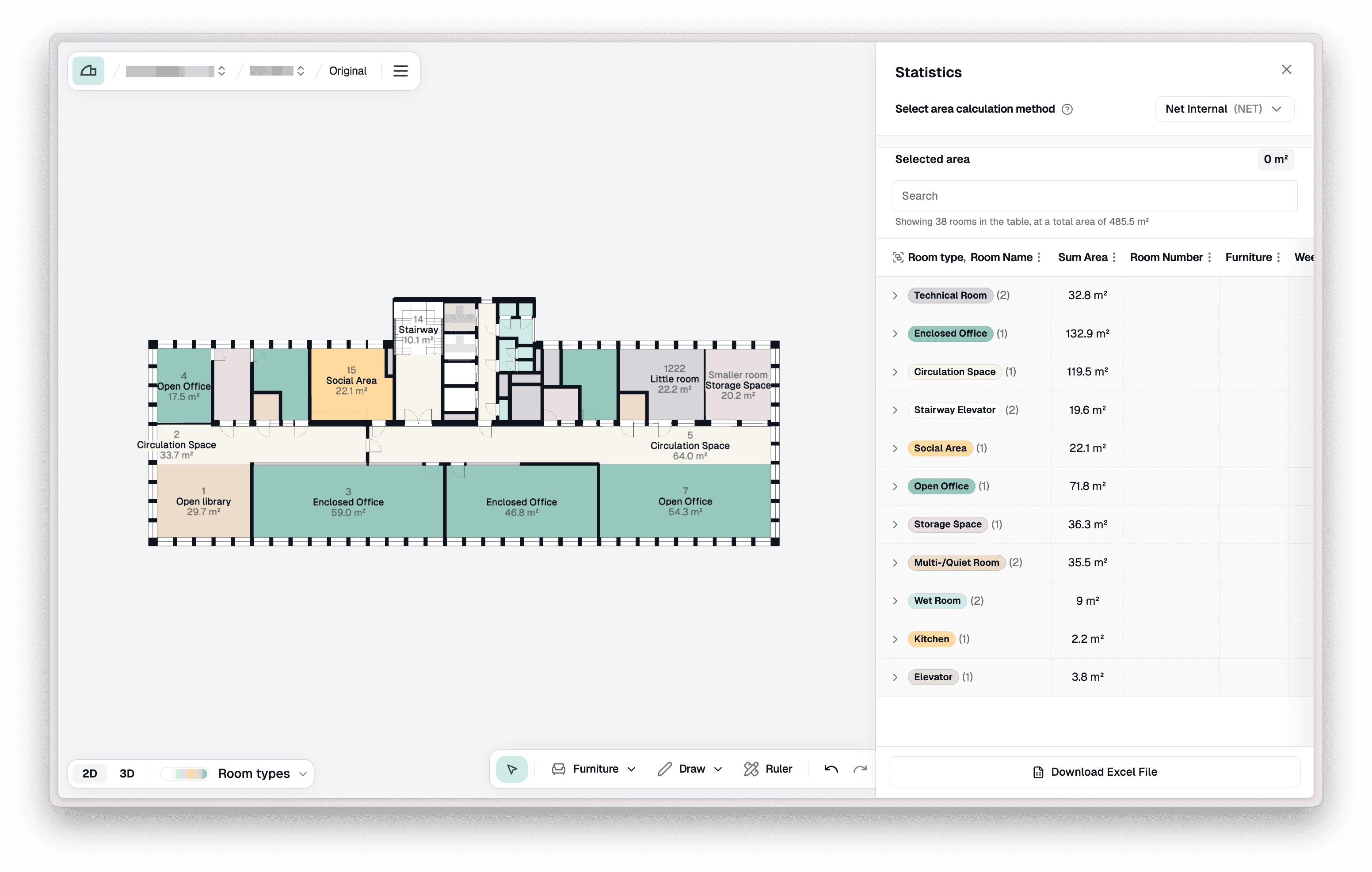 Example of the statistics panel on a floor plan