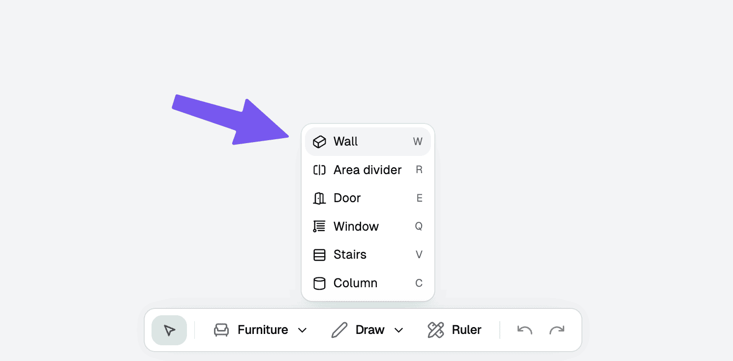 Select the wall tool step