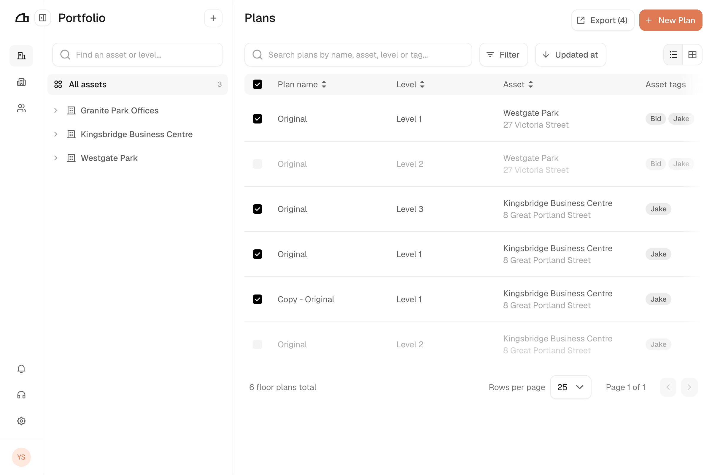 Several plans selected in the portfolio table