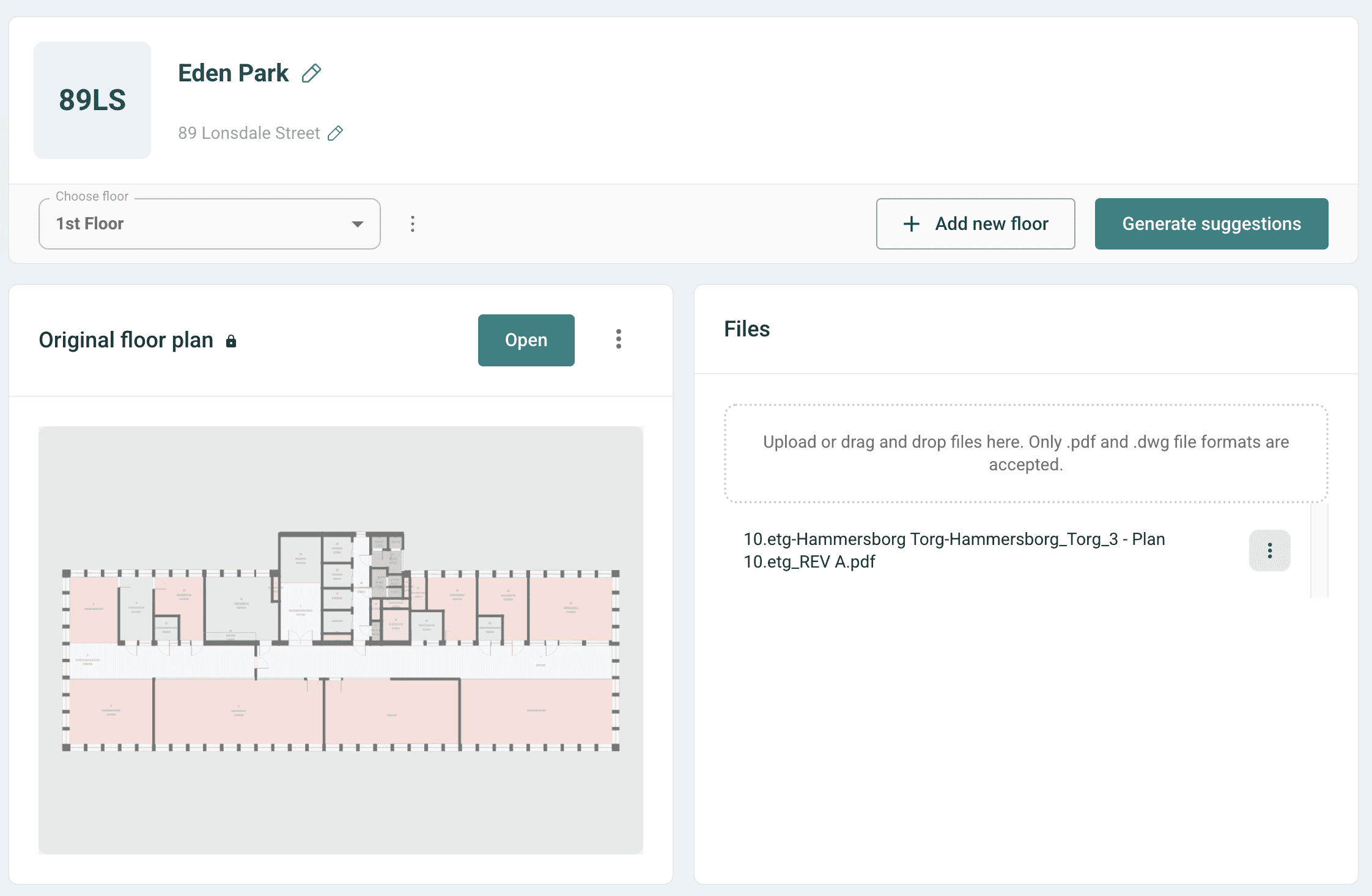 Example of a building with floors in Arealize Dashboard